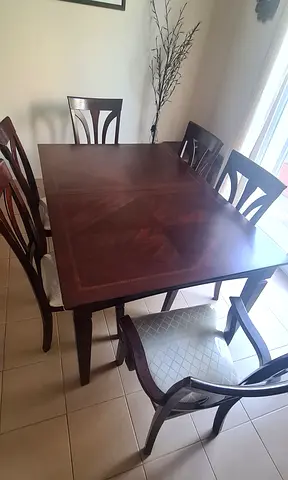 Solid Wood 8-Seater Dining Table Set with Cushioned Chairs