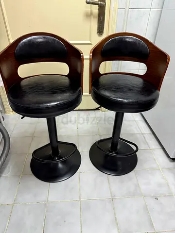 Set of 2 Mid-century Modern Swivel Bar Stools with Black Vinyl Seats