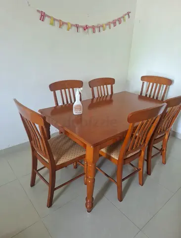 Solid Wood 6-Seater Dining Table with Chairs - Good Condition