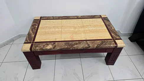 Marble-top Coffee Table with Wooden Base - Good Condition