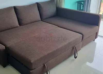 Brown L-shaped Sofa Bed with Storage Good Condition