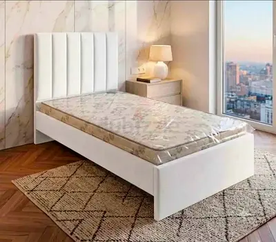New Elegant Single white colour bed Padded headboard and mattress