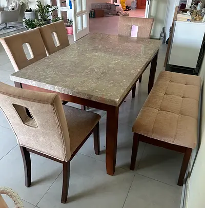 6 seater Mable top dining table with bench from Home centre