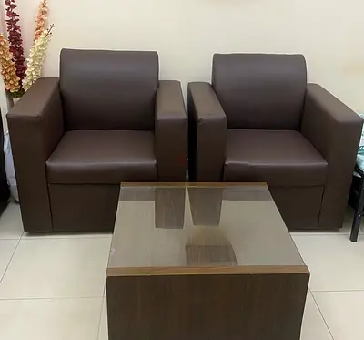 Pair of Brown Leather Armchairs — Solid and Clean Condition