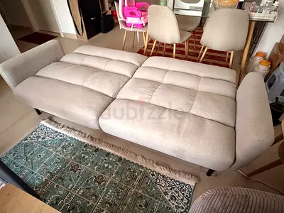Light beige 3-seater convertible sofa bed — good condition
