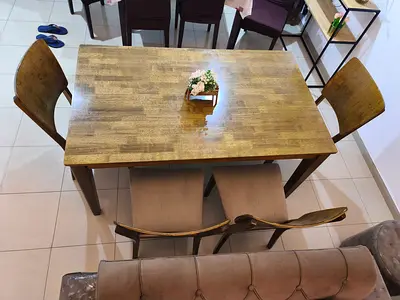 Solid Wood 4-Seater Dining Table with Chairs - Good Condition