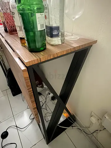 Wooden Table with Black Metal X-Frame - Good Condition - expandable