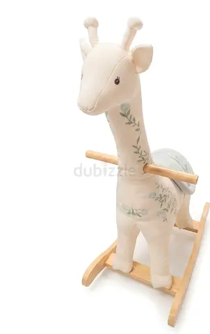 Plush Giraffe Rocking Toy on Wooden Base - Gentle Neutral Design