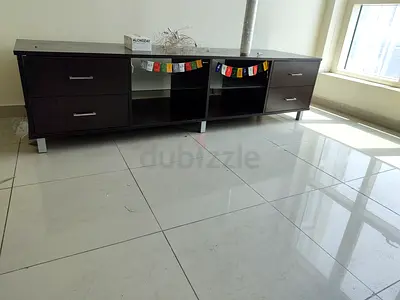 Low TV Entertainment Unit with Storage - Dark Wood Finish