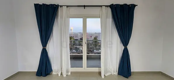 Beautiful Blue & White Blackout Curtain Set with Poles