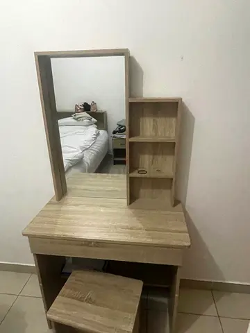 Compact Oak-Effect Dressing Table with Stool - Good Condition