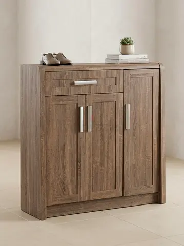 Compact Wooden Shoe Cabinet / Storage Cupboard - Oak Finish