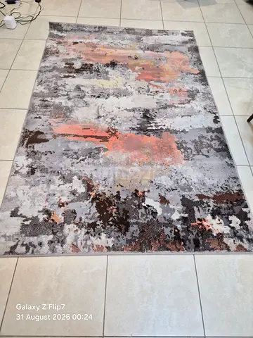 Modern abstract area rug - grey, beige and rust tones, 2.4m x 1.6m