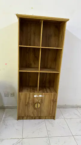 Tall 6-Shelf Wooden Bookcase with Lower Cabinet - Light Wood