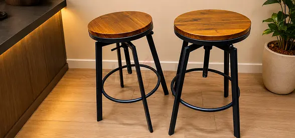 Set of 2 Height-Adjustable Industrial Stools