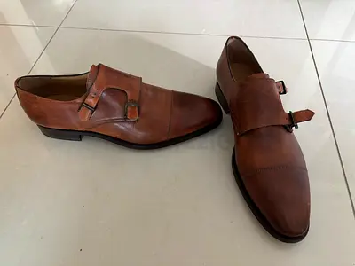 Vero Cuoio Brown Leather Double Monk Strap Men's Shoes - Size 12