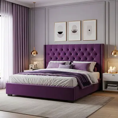 Modern Purple Tufted Upholstered Bed Frame