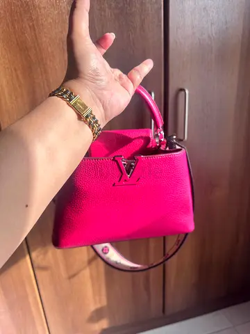 Authentic Pink Louis Vuitton Capucines BB Handbag with Limited Edition Strap