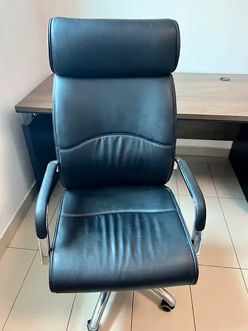 Office table and leather chair, manager or boss table wooden and leather chair