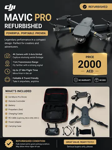 Refurbished DJI Mavic Pro Drone with Controller & Accessories