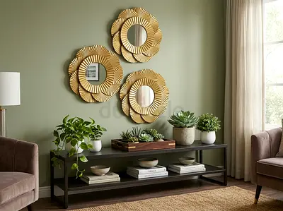 Set of 3 Decorative Gold Wall Mirrors - Flower Design (55 cm D each)