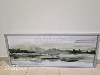 Framed Landscape Wall Art - Subtle Green Watercolor Print 140 cm x 56 cm