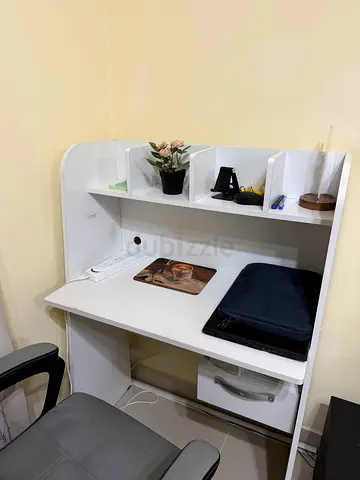 White Study Desk with Shelves and Drawer