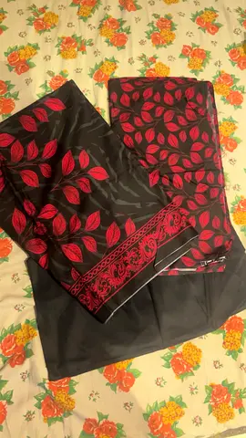 Black and Red Leaf-Print Women's Shawl/Scarf - Good Condition