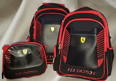 Red & Black Ferrari branded School Backpack Set (2 bags + lunch bag)