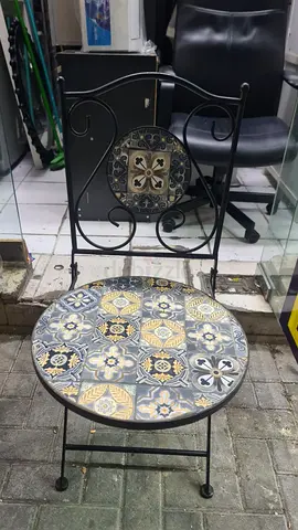 Metal Bistro Chair with Decorative Mosaic Tile Seat and Back