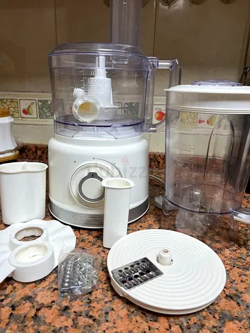 Compact food processor with multiple attachments - used, working