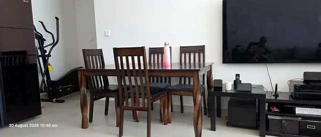 Solid Wood 6-Seater Dining Table with Chairs - Dark Brown