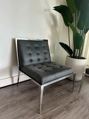 Modern Grey Tufted Accent Chair with Chrome Frame