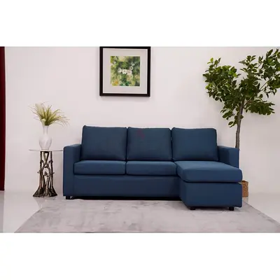Blue 3-Seater L-Shaped Sofa with Right-Side Chaise - Good Condition