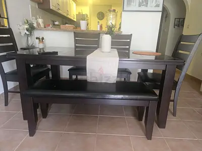 Home Centre Solid Wood Dining Set with 4 Chairs & Bench