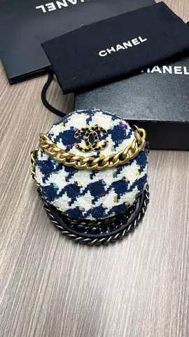 Authentic Chanel 19 Tweed Round Mini Bag with Chain