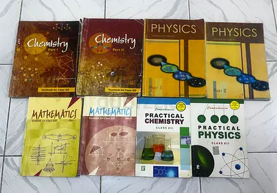 Set of Class XII Science Textbooks — Chemistry, Physics, Mathematics, Practical Lab Books (8 books)
