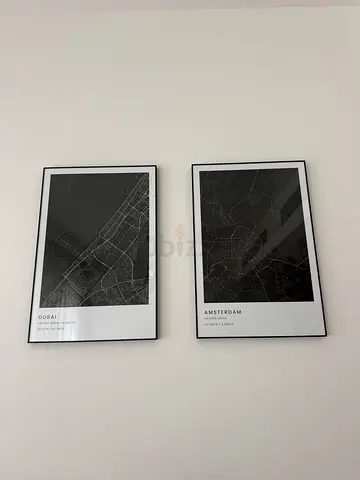 Set of 2 Minimalist City Map Wall Art Prints (Black & White) - 72 cm high × 48 cm wide