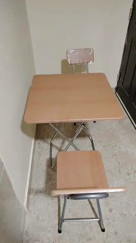 Compact 2-piece Study Table and Chair Set - Light Wood Finish