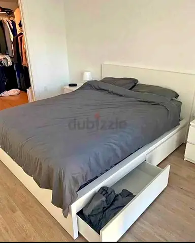 Ikea king size bed with mattress and storage drawers