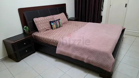 King Size Wooden Bed with Two Nightstands, Dressing Table and Chest of Drawers- Dark Finish