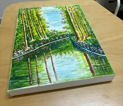 Hand painted Original Acrylic Painting of Forest Reflection on Canvas (Unframed)