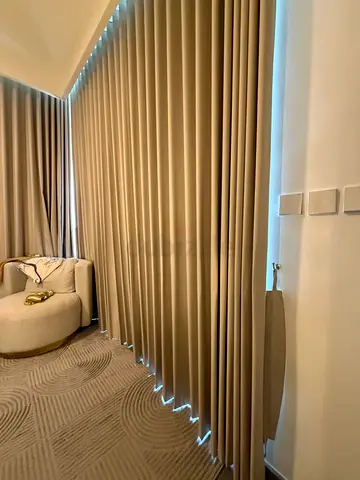Beige Full-Length Fabric Curtains — Good Condition, package sale enough for 4 bedroom Villa