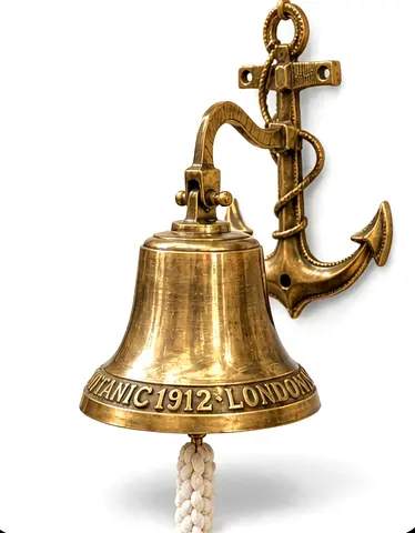 Real antique brass titanic london hanging bell 36 cms in height for sale.