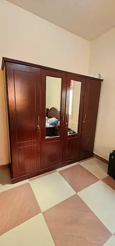 Dark Wood 4-Door Wardrobe with Mirrors - Good Condition