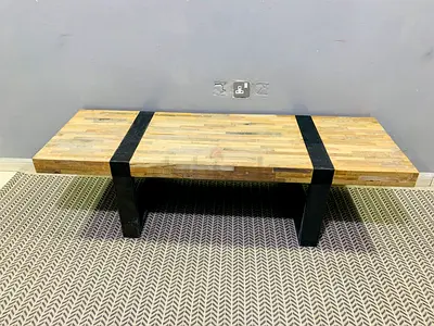 Solid Wood Rectangular Coffee Table with Black Metal Accents
