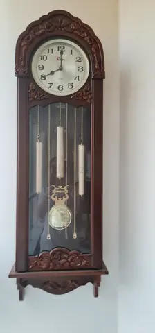 Antique-style Wooden Wall Pendulum Clock - Working Condition