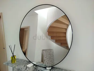 Modern Large Round Mirror with Black Frame