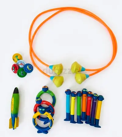 Kids Swimming & Diving Pool Toys Bundle (Zoggs Rings, Dive Sticks, Streamline Missile & Arch Hoops)