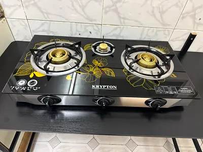Krypton Triple Burner Gas Stove with 7mm Tempered Glass Top